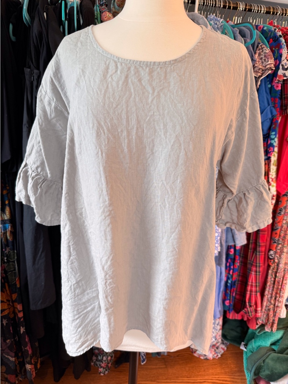 ET’LOIS Linen Tunic Blouse Flounce Sleeves